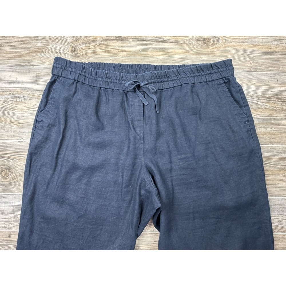 Talbots Women's Crop Linen Pants Plus Size 18W Pull-On Navy Blue Elastic Waist - Picture 2 of 13